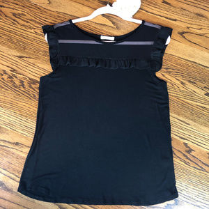 Anthropologie Black Sleeveless Ruffle & Sheer Top